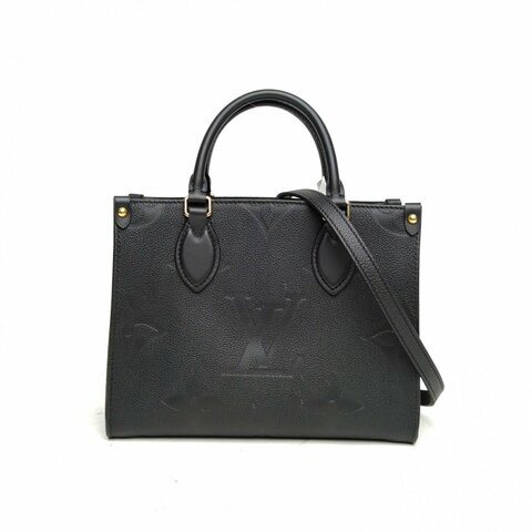 LOUIS VUITTON Onthego小號25黑色牛皮金扣晶片老花壓紋肩背包