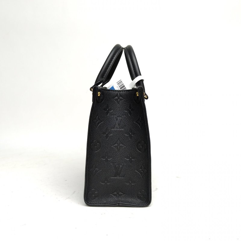 LOUIS VUITTON Onthego小號25黑色牛皮金扣晶片老花壓紋肩背包-1