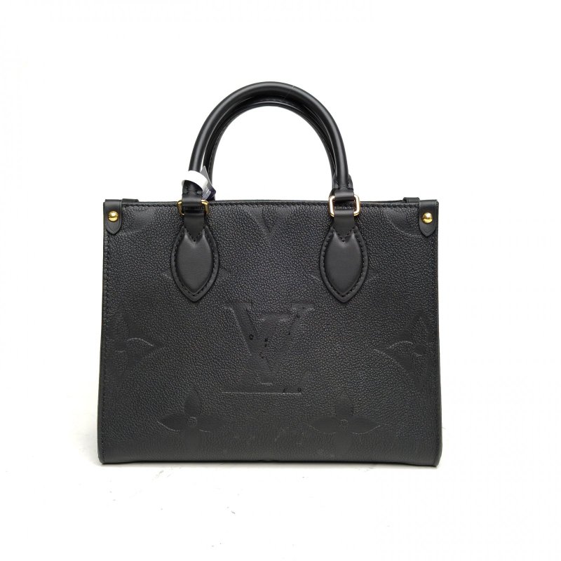 LOUIS VUITTON Onthego小號25黑色牛皮金扣晶片老花壓紋肩背包-2