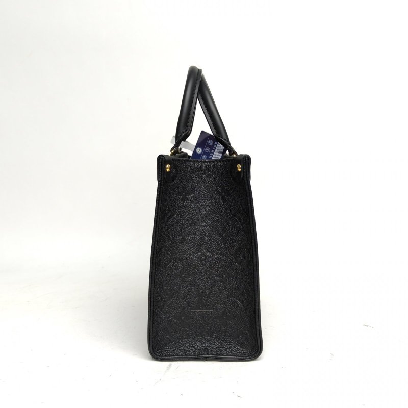 LOUIS VUITTON Onthego小號25黑色牛皮金扣晶片老花壓紋肩背包-3