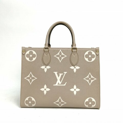 LOUIS VUITTON Onthego中號35大象灰牛皮晶片老花壓紋肩背包