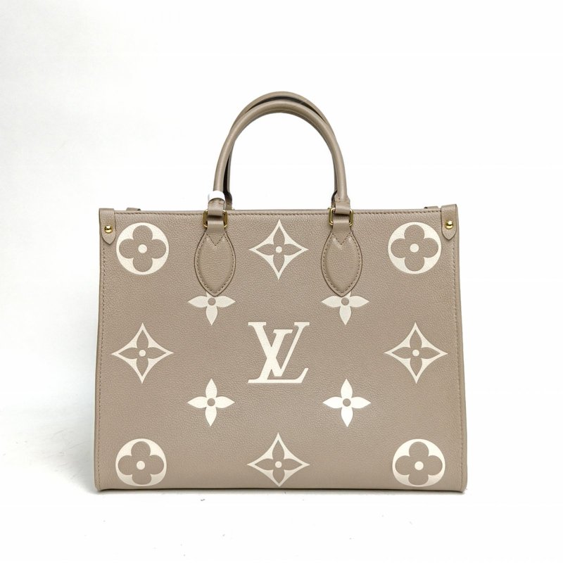 LOUIS VUITTON Onthego中號35大象灰牛皮晶片老花壓紋肩背包-2