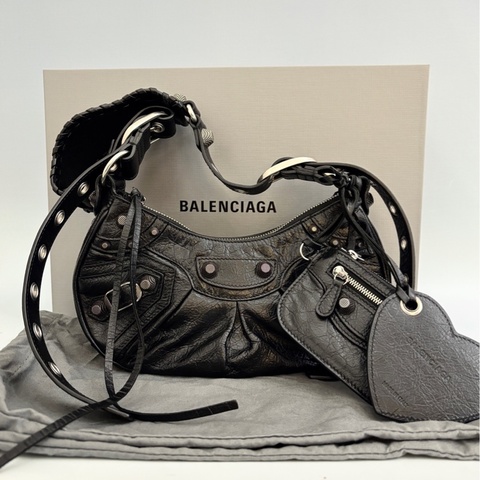 【99新】Balenciaga/巴黎世家 月牙機車包 小號 黑銀 底長22