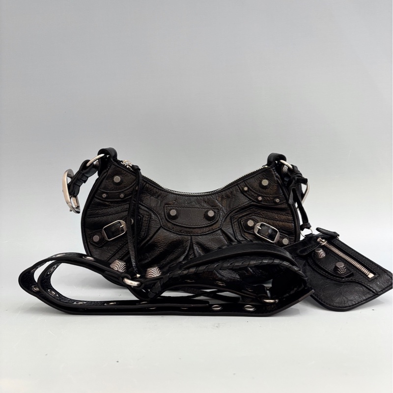 【99新】Balenciaga/巴黎世家 月牙機車包 小號 黑銀 底長22-1