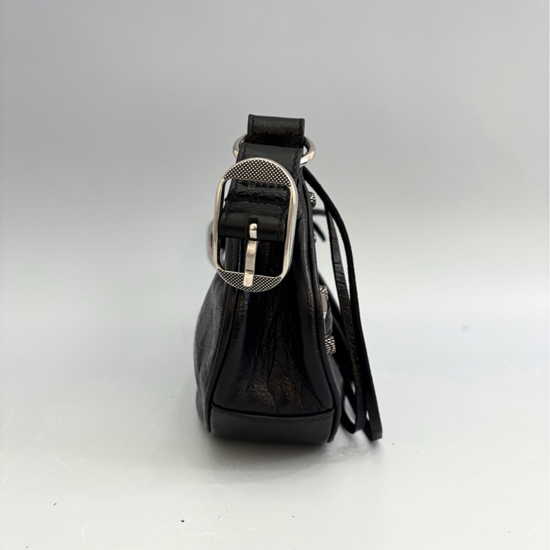 【99新】Balenciaga/巴黎世家 月牙機車包 小號 黑銀 底長22-2