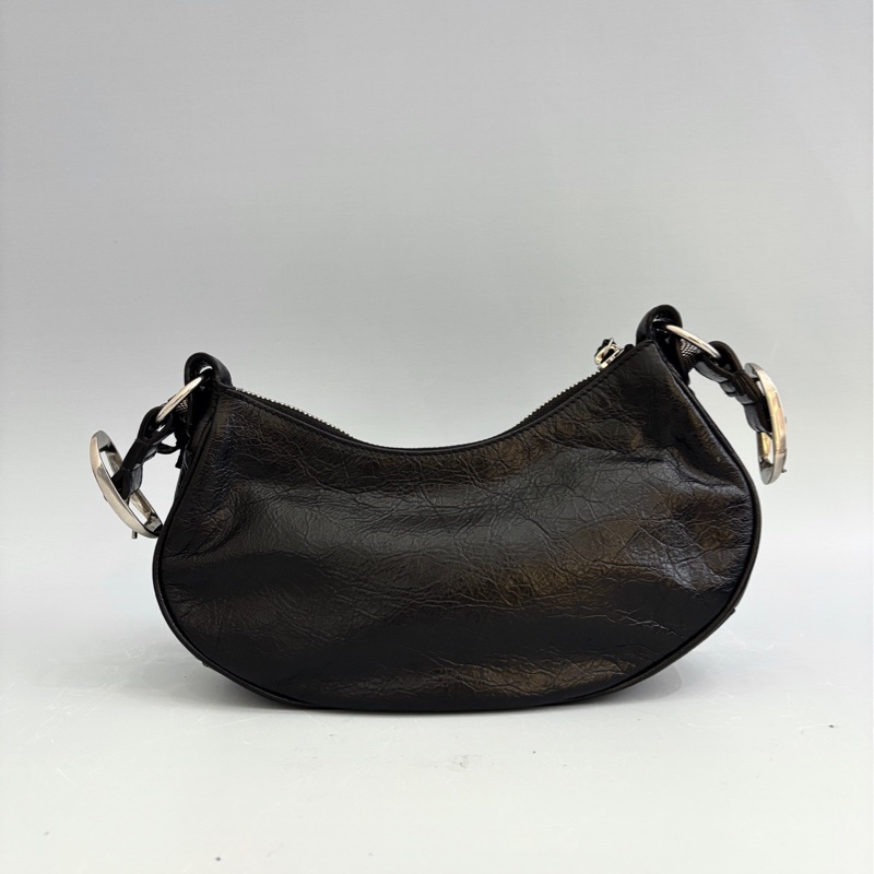 【99新】Balenciaga/巴黎世家 月牙機車包 小號 黑銀 底長22-3