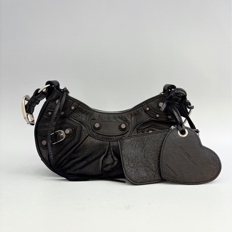 【99新】Balenciaga/巴黎世家 月牙機車包 小號 黑銀 底長22-5