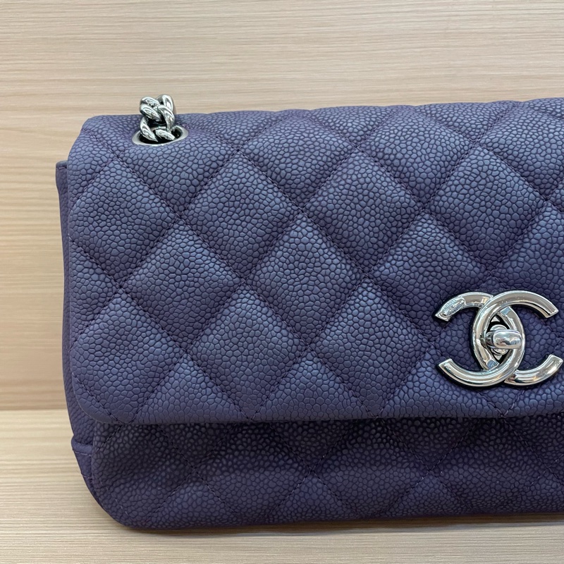 NO:C75 Chanel香奈兒 深紫色磨砂荔枝皮银扣單肩斜挎鏈條包 2014年 18開 尺寸28*7*16無附件-5