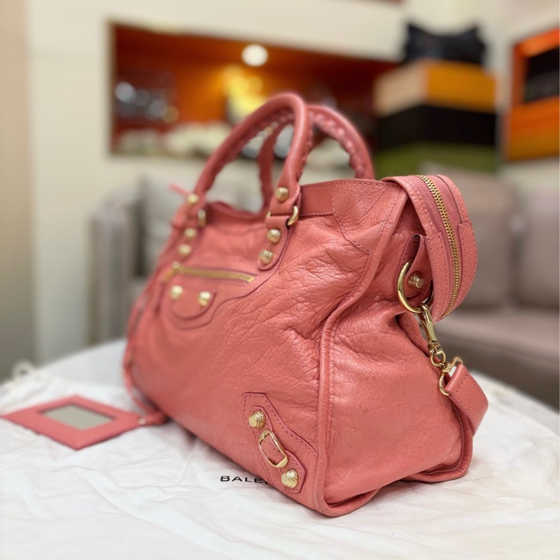 Balenciaga巴黎世家 le City機車包 粉色金釘 中號 97新原始成色-2