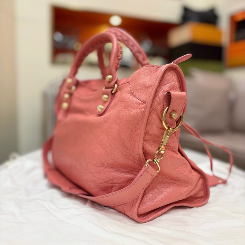 Balenciaga巴黎世家 le City機車包 粉色金釘 中號 97新原始成色-3