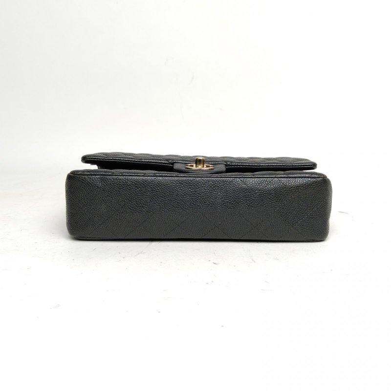 CHANEL CF口蓋包中號深灰荔枝牛皮25開金扣肩背包-4