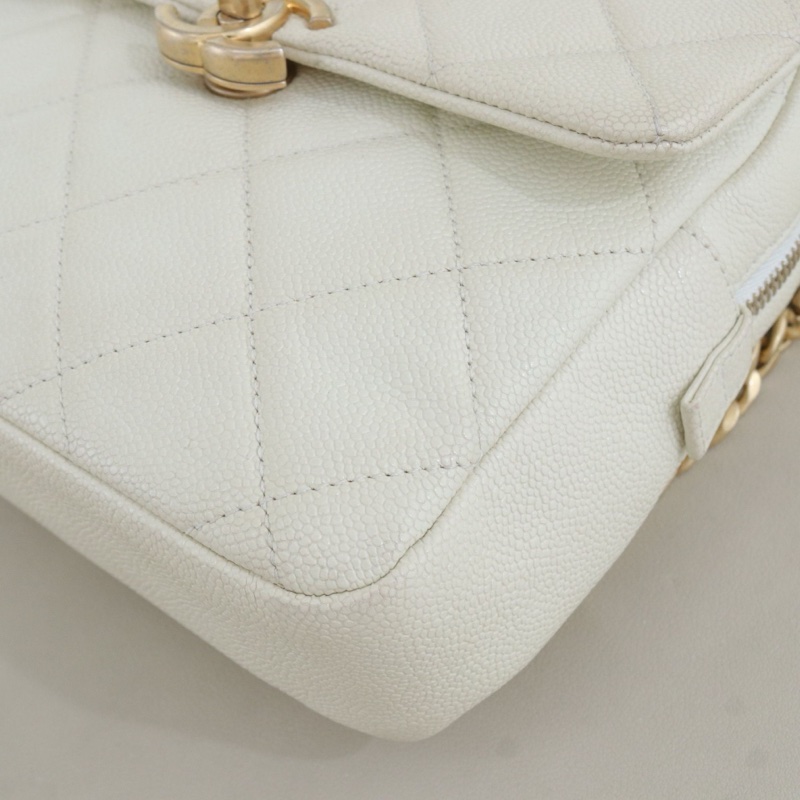 CHANEL香奈兒 22P ADO復古金扣標誌性菱格背包雙肩包，白色荔枝牛皮，芯片款尺寸20*19*8，配件防塵袋。-4
