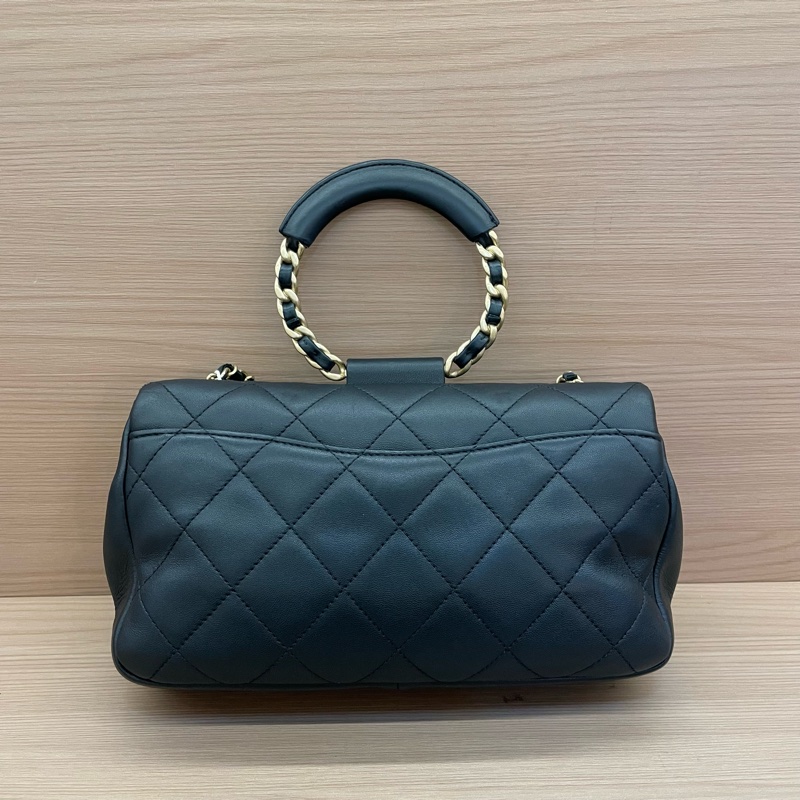 NO:C87 Chanel香奈兒  CF小号 黑金圆环手柄手提單肩斜挎鏈條包 黑色羊皮2020年 29開 尺寸24*13*5 無附件-1