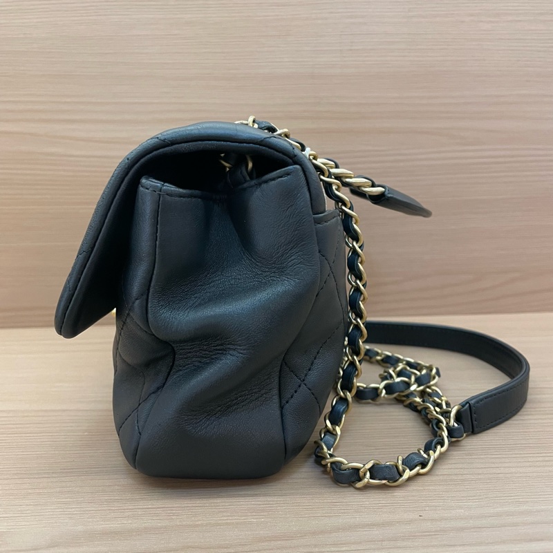 NO:C87 Chanel香奈兒  CF小号 黑金圆环手柄手提單肩斜挎鏈條包 黑色羊皮2020年 29開 尺寸24*13*5 無附件-3