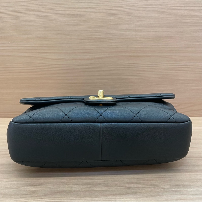 NO:C87 Chanel香奈兒  CF小号 黑金圆环手柄手提單肩斜挎鏈條包 黑色羊皮2020年 29開 尺寸24*13*5 無附件-5