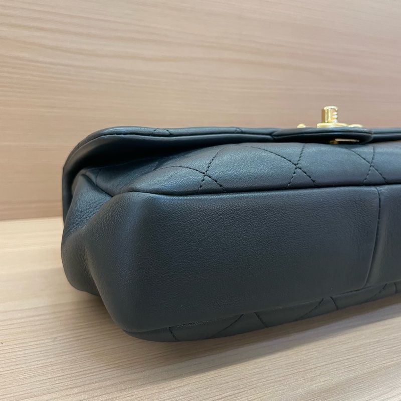 NO:C87 Chanel香奈兒  CF小号 黑金圆环手柄手提單肩斜挎鏈條包 黑色羊皮2020年 29開 尺寸24*13*5 無附件-6