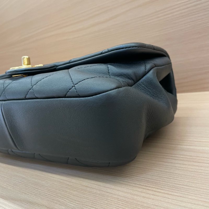 NO:C87 Chanel香奈兒  CF小号 黑金圆环手柄手提單肩斜挎鏈條包 黑色羊皮2020年 29開 尺寸24*13*5 無附件-7