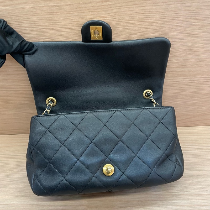 NO:C87 Chanel香奈兒  CF小号 黑金圆环手柄手提單肩斜挎鏈條包 黑色羊皮2020年 29開 尺寸24*13*5 無附件-8