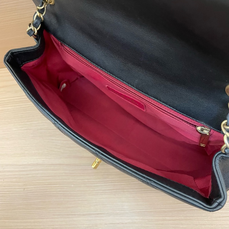 NO:C87 Chanel香奈兒  CF小号 黑金圆环手柄手提單肩斜挎鏈條包 黑色羊皮2020年 29開 尺寸24*13*5 無附件-10