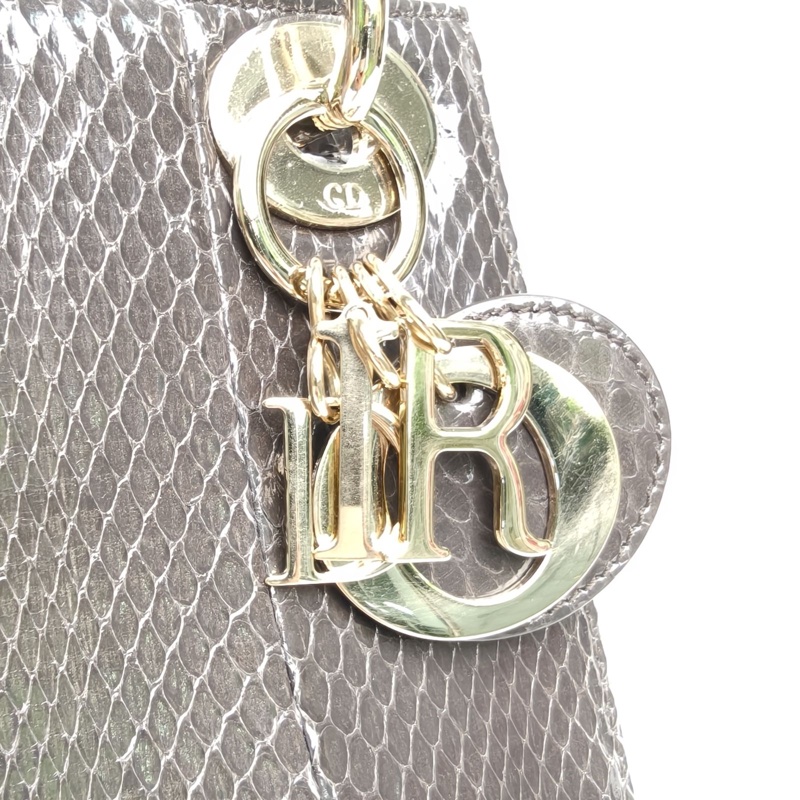 DIOR Lady戴妃包三格灰色蛇皮金扣2018肩背包-4
