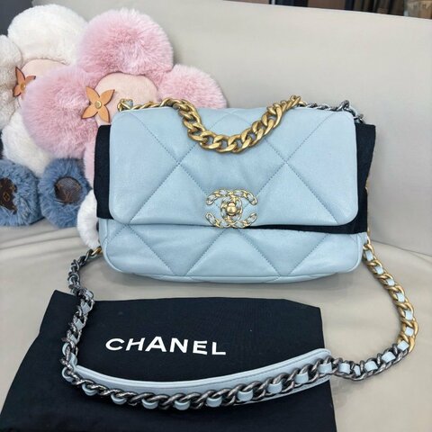 近新品 香奈兒/Chanel 淺霧霾藍19bag小號 芯片款