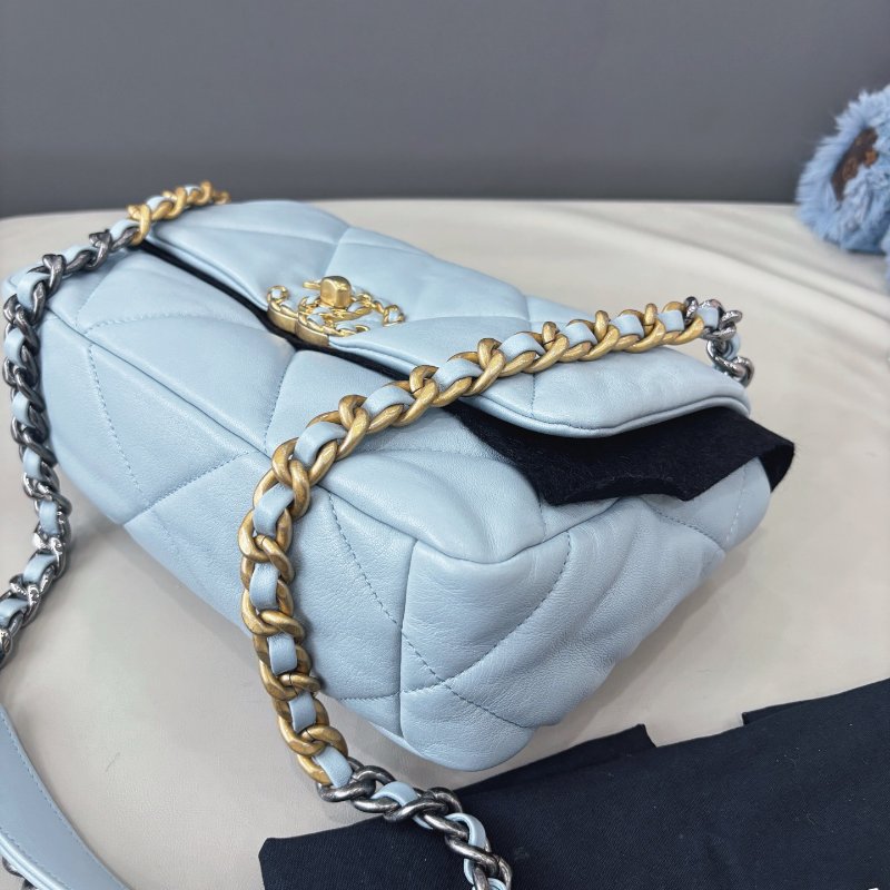 近新品 香奈兒/Chanel 淺霧霾藍19bag小號 芯片款-4