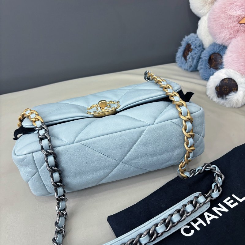 近新品 香奈兒/Chanel 淺霧霾藍19bag小號 芯片款-5