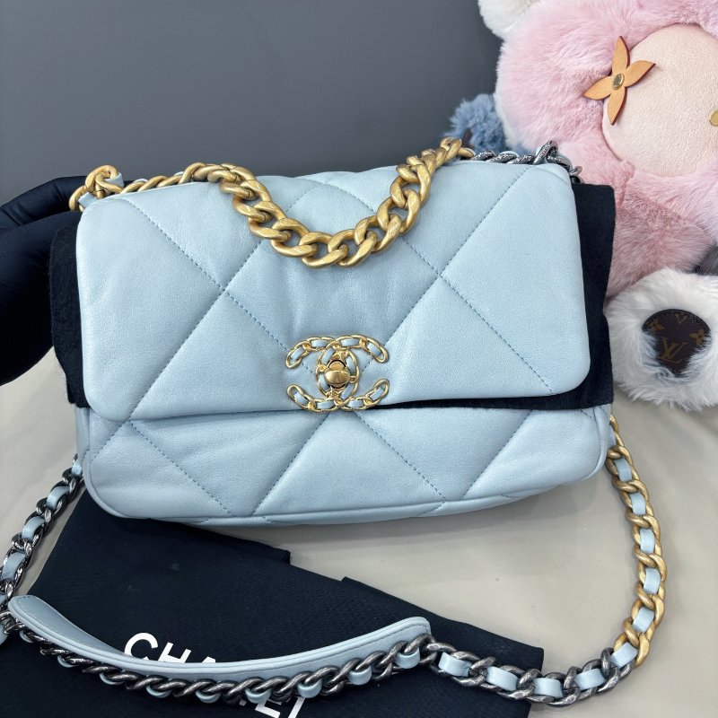 近新品 香奈兒/Chanel 淺霧霾藍19bag小號 芯片款-6