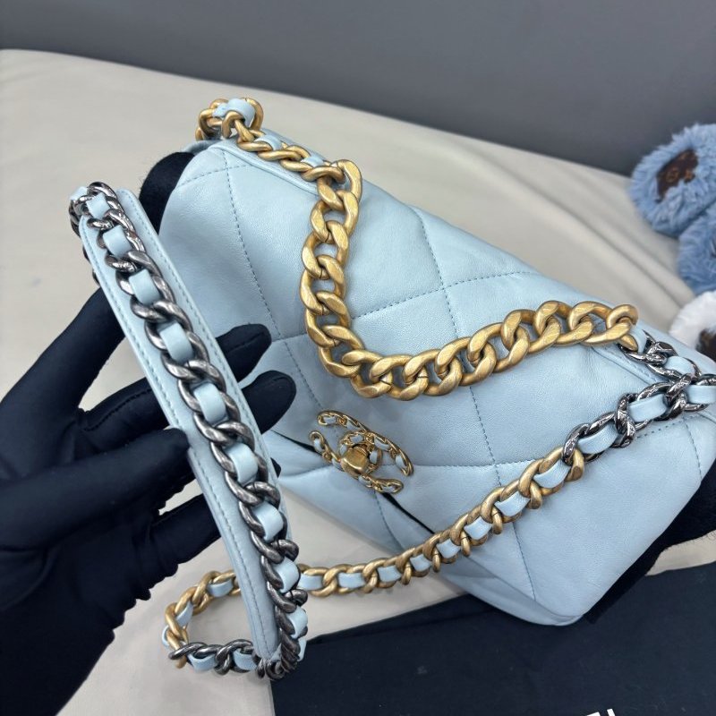 近新品 香奈兒/Chanel 淺霧霾藍19bag小號 芯片款-10