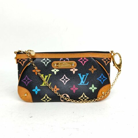 LOUIS VUITTON 中古mini麻將包黑三彩PVC金扣2012肩背包