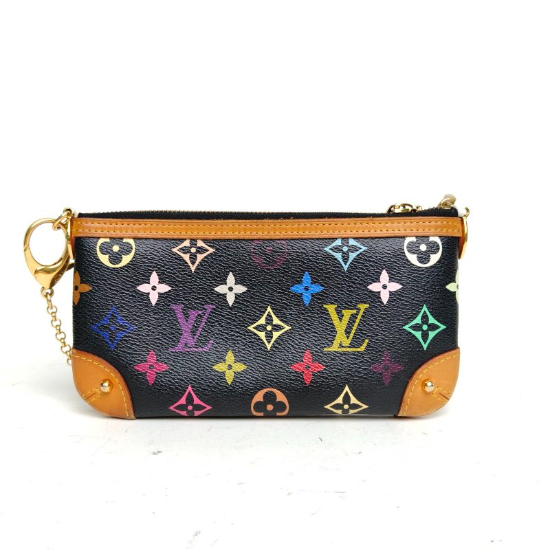 LOUIS VUITTON 中古mini麻將包黑三彩PVC金扣2012肩背包-2