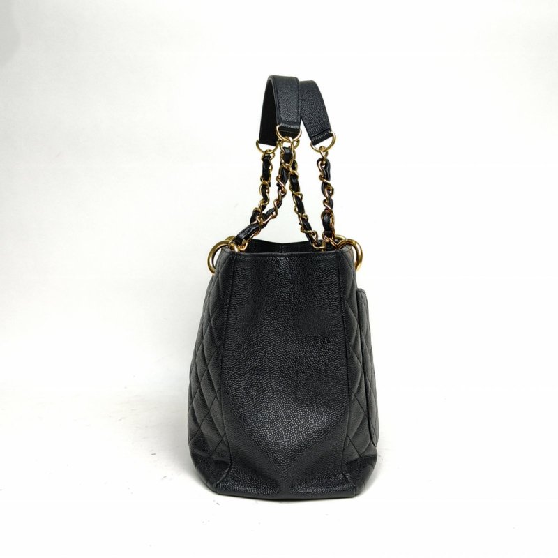 CHANEL GST購物袋小號黑色荔枝牛皮16開金扣肩背包-1