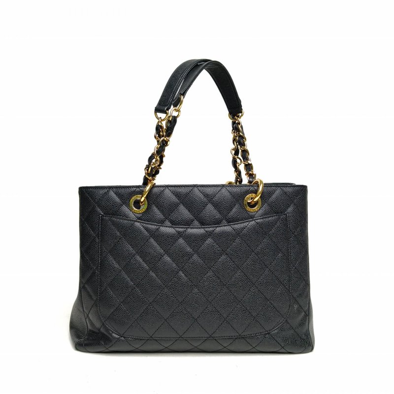 CHANEL GST購物袋小號黑色荔枝牛皮16開金扣肩背包-2