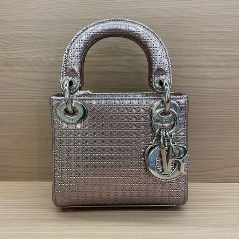 Dior迪奥 lady 限量款 手提包粉色 銀扣 牛皮迷你 無附件