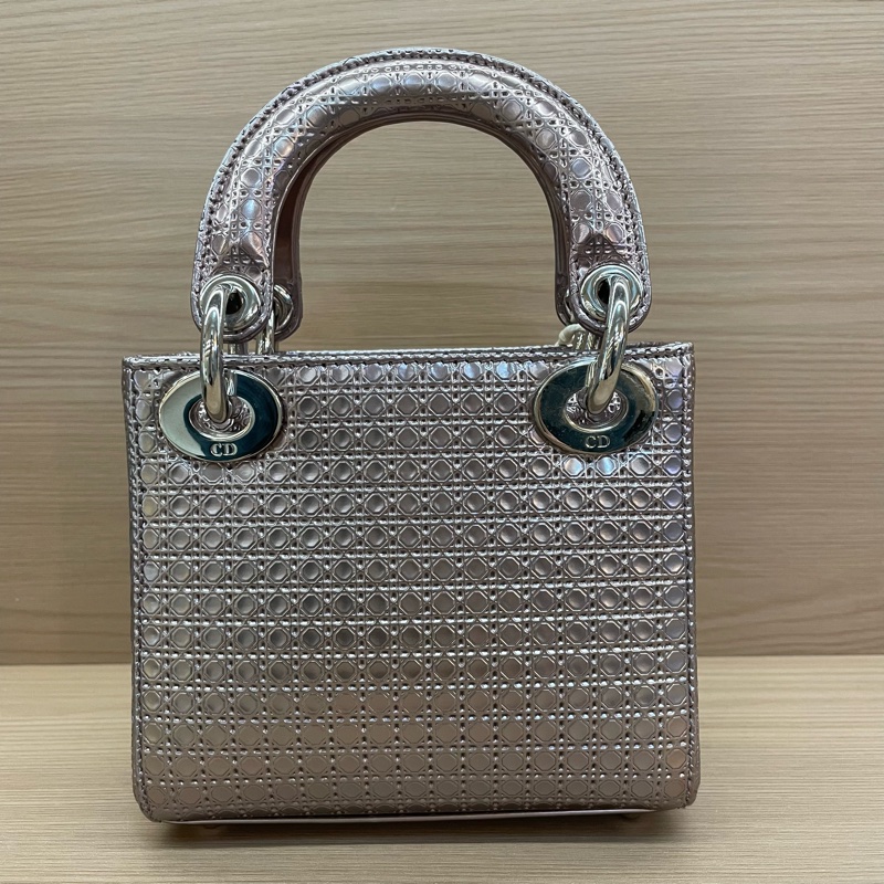 NO:C37 Dior迪奥 lady 限量款 手提包粉色 銀扣 牛皮迷你 無附件-1