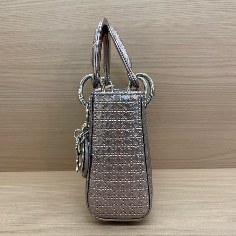 NO:C37 Dior迪奥 lady 限量款 手提包粉色 銀扣 牛皮迷你 無附件-2