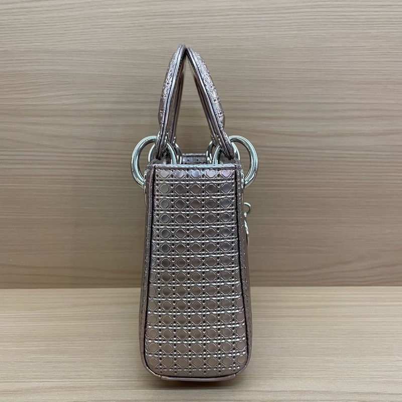 NO:C37 Dior迪奥 lady 限量款 手提包粉色 銀扣 牛皮迷你 無附件-3