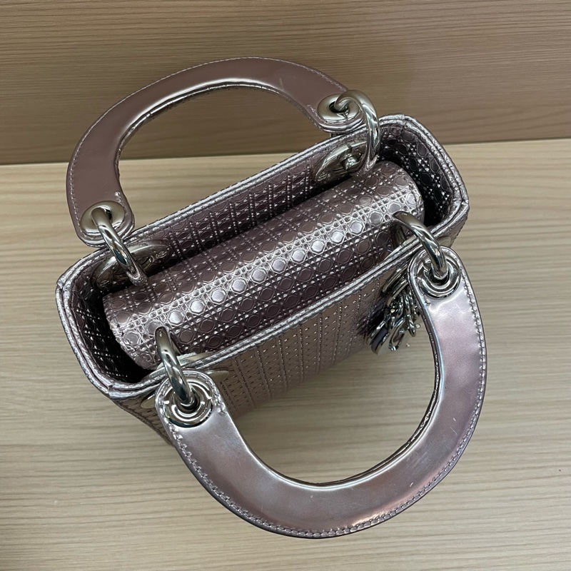 NO:C37 Dior迪奥 lady 限量款 手提包粉色 銀扣 牛皮迷你 無附件-4