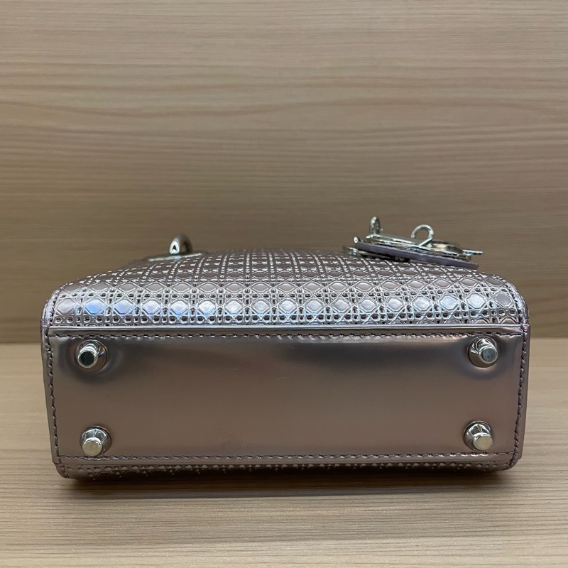 NO:C37 Dior迪奥 lady 限量款 手提包粉色 銀扣 牛皮迷你 無附件-5