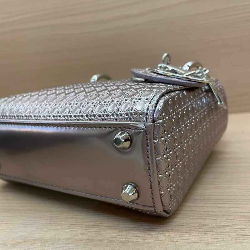 NO:C37 Dior迪奥 lady 限量款 手提包粉色 銀扣 牛皮迷你 無附件-7