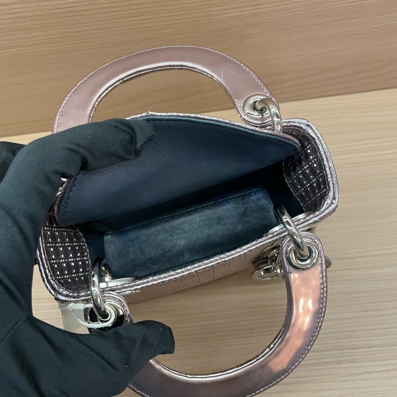 NO:C37 Dior迪奥 lady 限量款 手提包粉色 銀扣 牛皮迷你 無附件-9