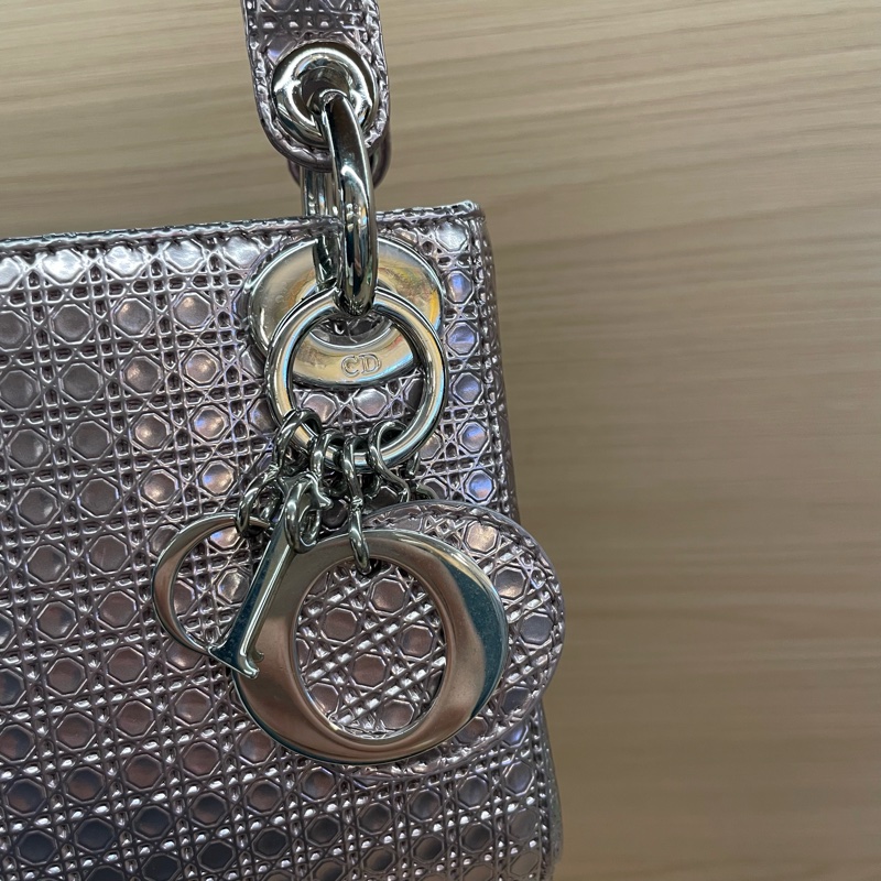 NO:C37 Dior迪奥 lady 限量款 手提包粉色 銀扣 牛皮迷你 無附件-10