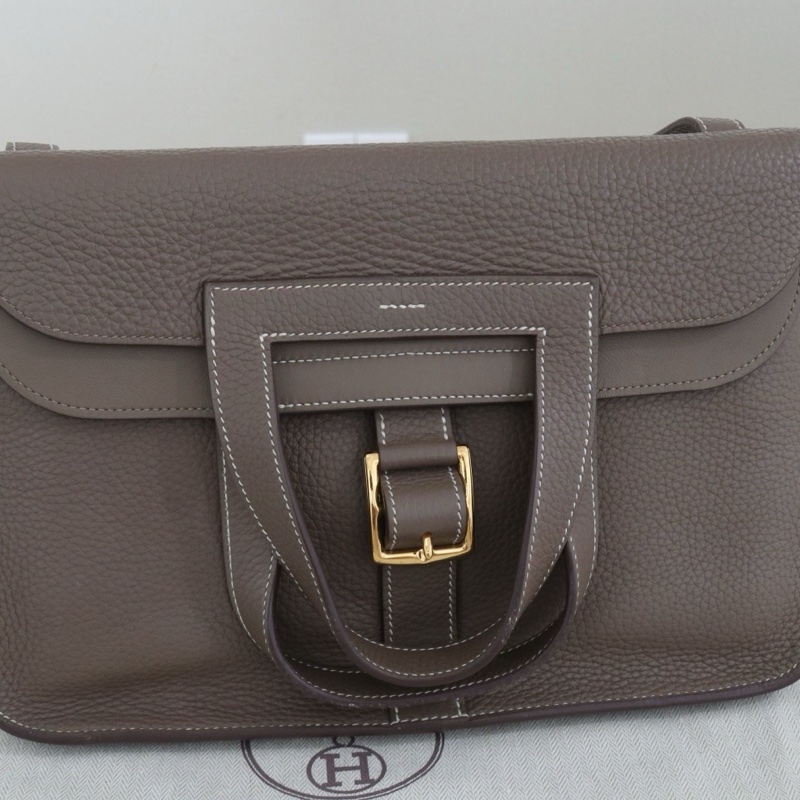 Hermès愛馬仕 Halzan 31大象灰金扣，tc拼s皮，D刻 尺寸31*20*9-0