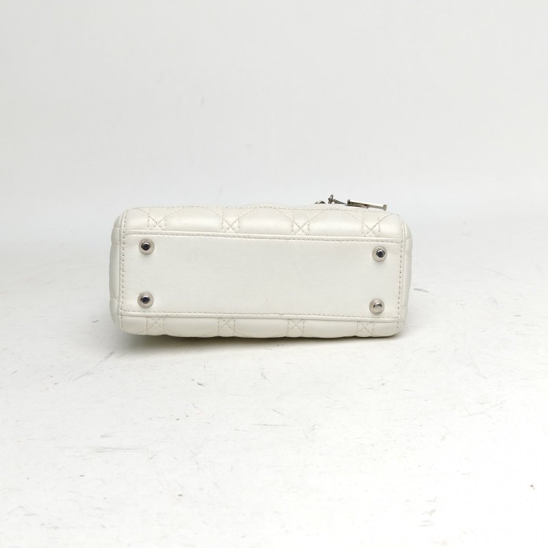 DIOR Lady戴妃包三格白色羊皮銀扣2016肩背包-4