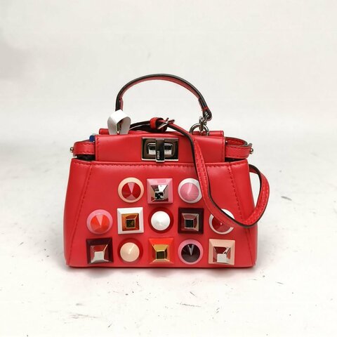 FENDI PEEKABOOMICRO超Mini紅色羊皮銀扣肩背包