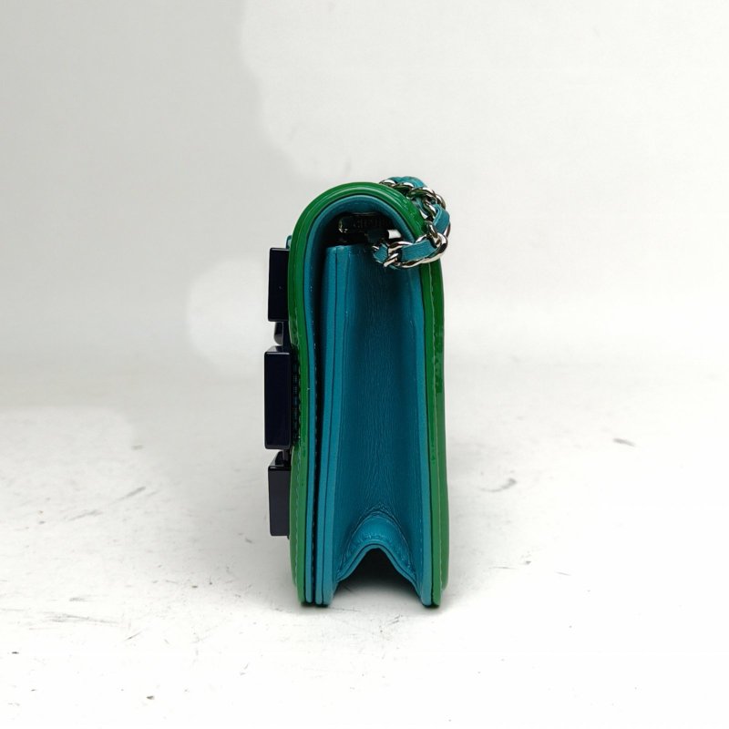 CHANEL 拼色漆皮19開銀扣漸變積木包鏈條包肩背包-1