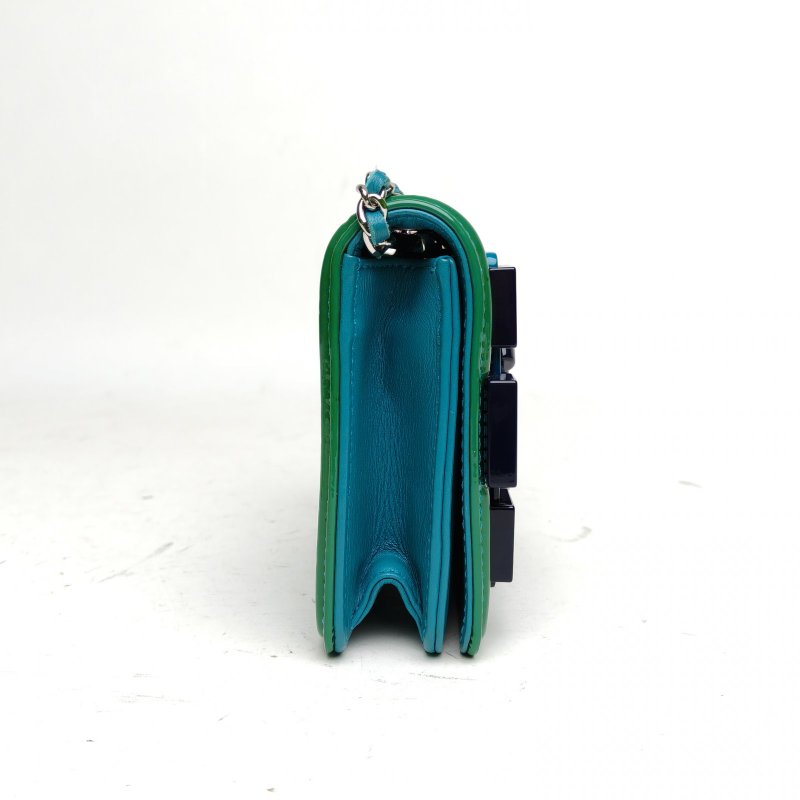 CHANEL 拼色漆皮19開銀扣漸變積木包鏈條包肩背包-3