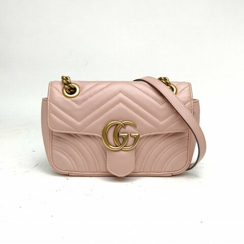 GUCCI GGMarmont肩背包Mini22粉色牛皮金扣肩背包