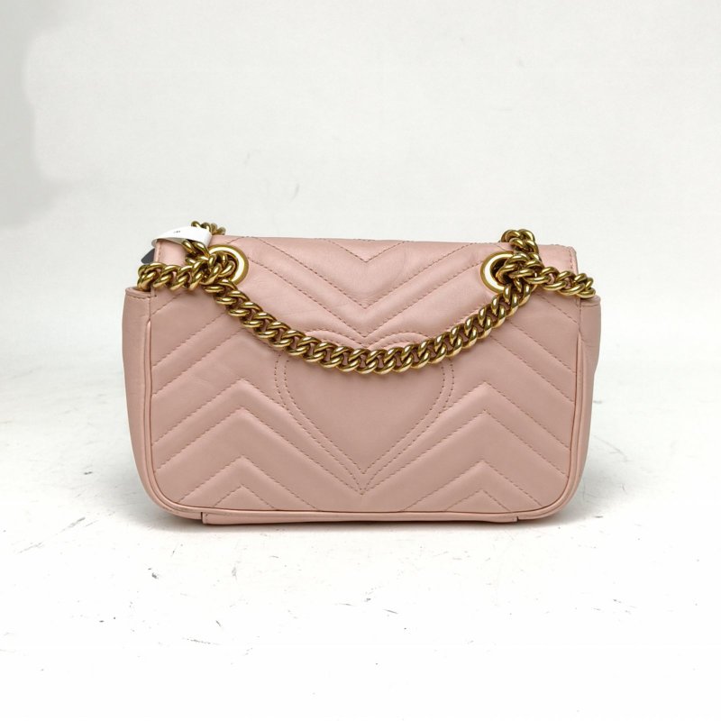 GUCCI GGMarmont肩背包Mini22粉色牛皮金扣肩背包-2