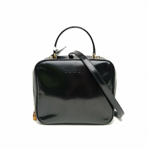 GUCCI 黑色牛皮金扣中古竹節box手提斜挎包肩背包